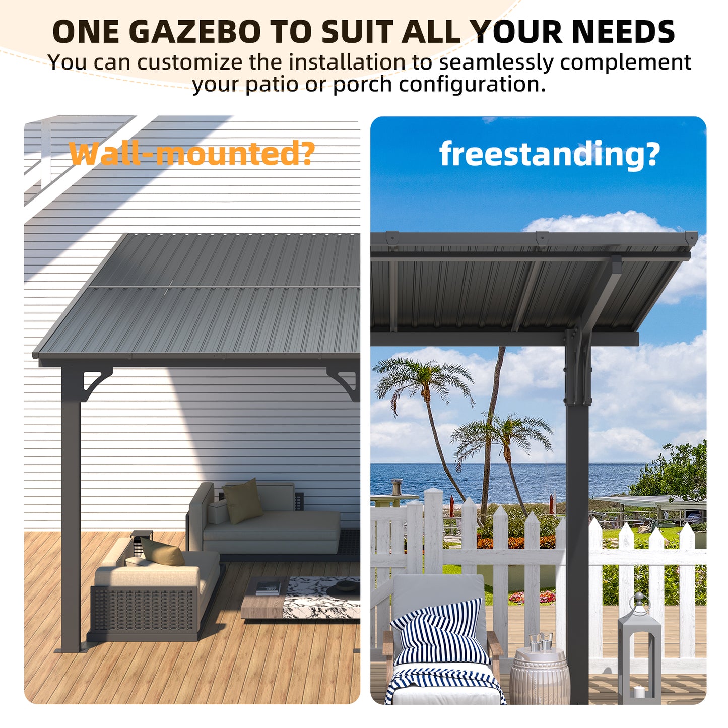 YODOLLA 16'x10' Freestanding Gazebo Outdoor Lean to Hardtop Metal Carport Pergolas