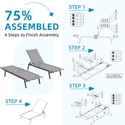 YODOLLA Curved Design Pool Lounge Chairs, Dark Grey