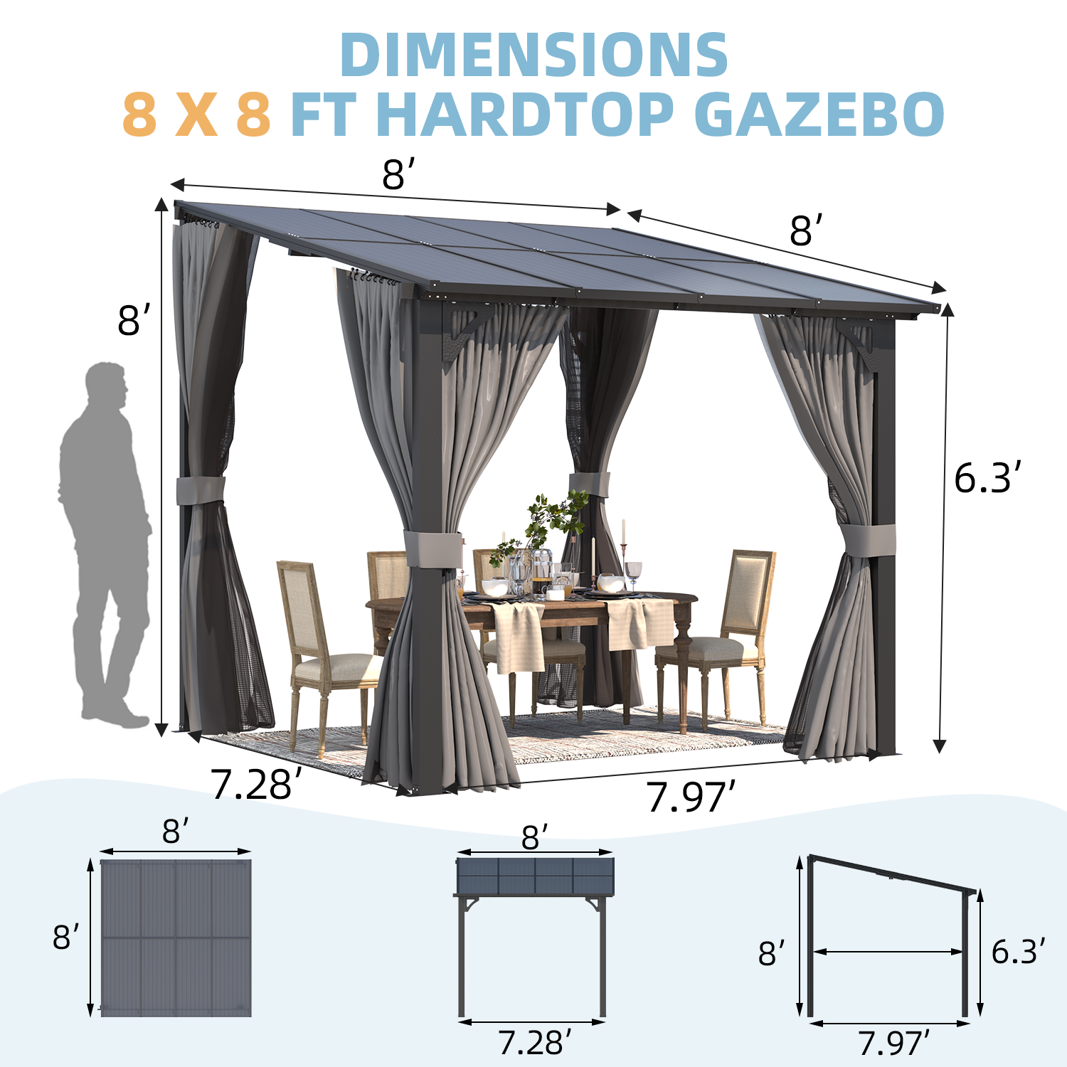 YODOLLA 8x8 Wall-Mounted Gazebo with Netting