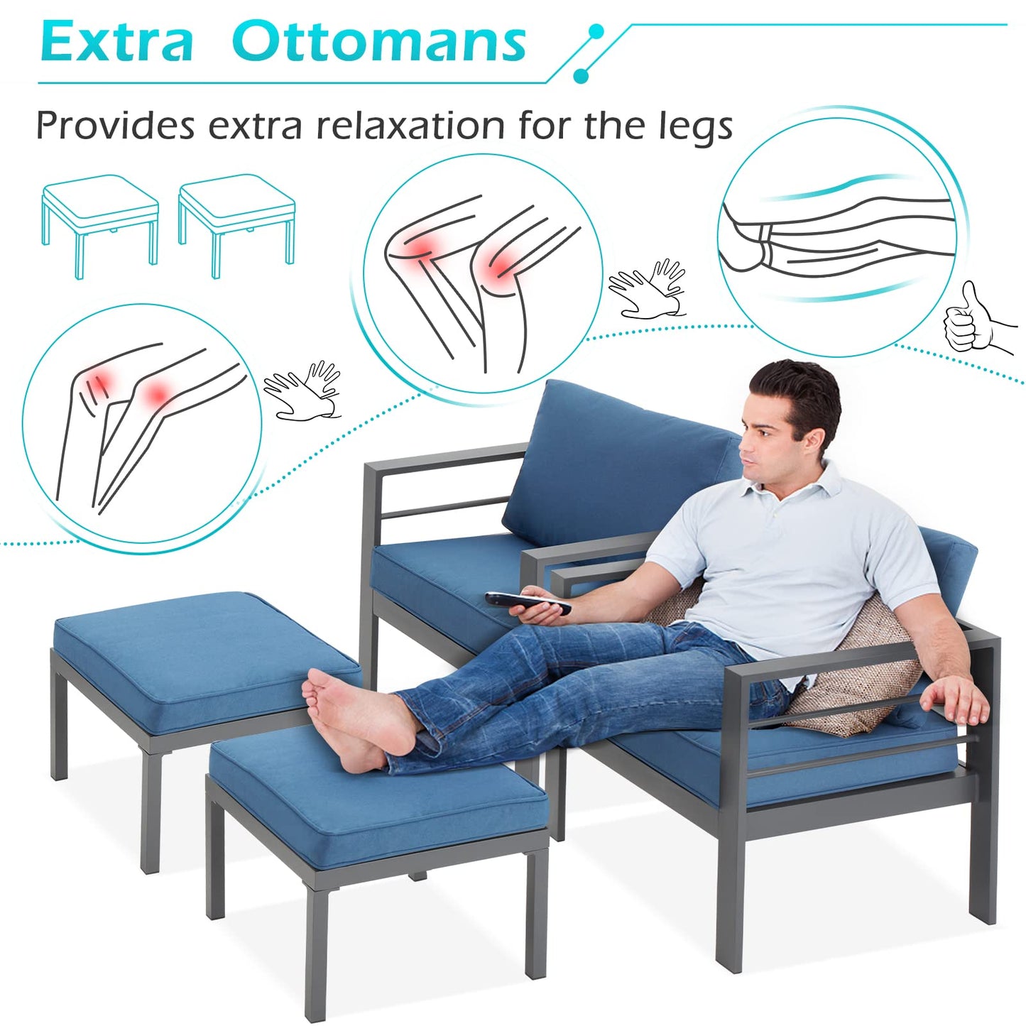 YODOLLA 7 Pieces Aluminum Patio Furniture Set, Blue