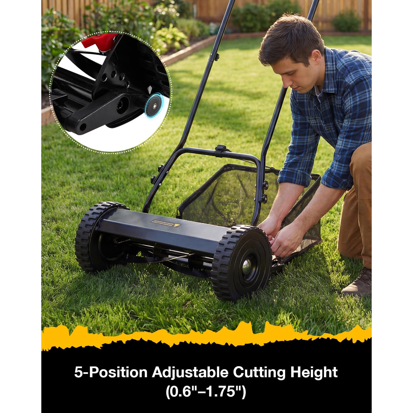YODOLLA 18-Inch Manual Lawn Mower, 5 Blades Push Reel Lawn Mower