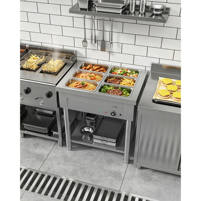 YODOLLA Commercial Food Warmer 1500W Electric Steam Table with 6x6QT Pans & Shelf