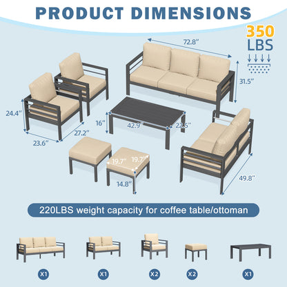 YODOLLA 7-Piece Patio Set, Beige Cushions