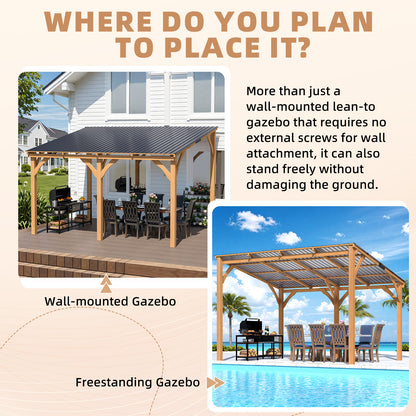 YODOLLA 12' x 10' Outdoor Wood Ceder Gazebo Lean to Hardtop Pergolas