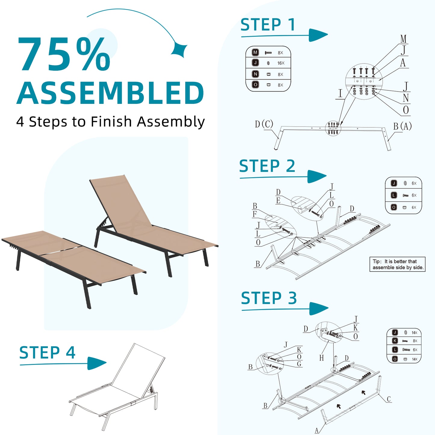 YODOLLA Curved Design Pool Lounge Chairs, Beige