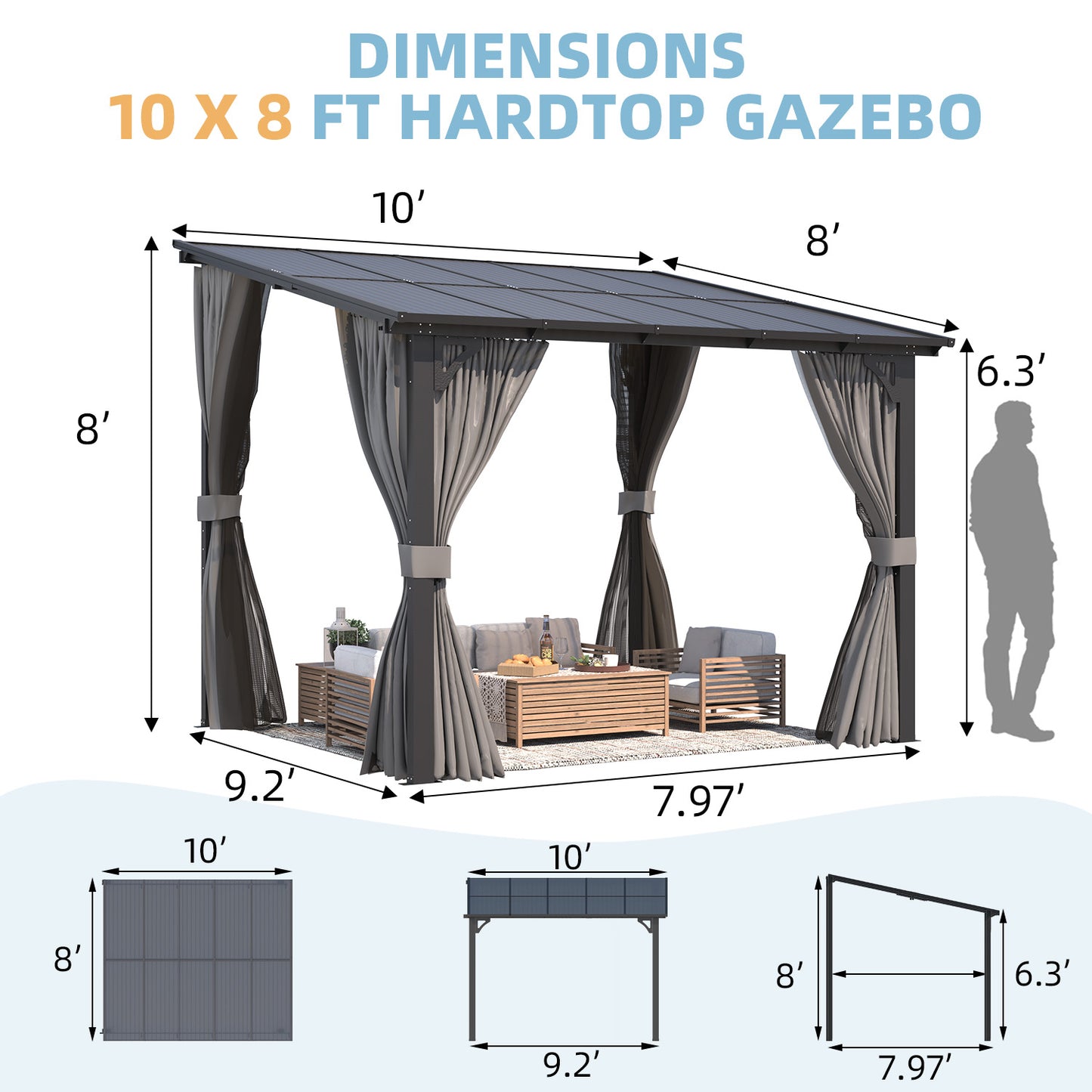 YODOLLA Wall-Mounted 10x8 Pergola with Netting