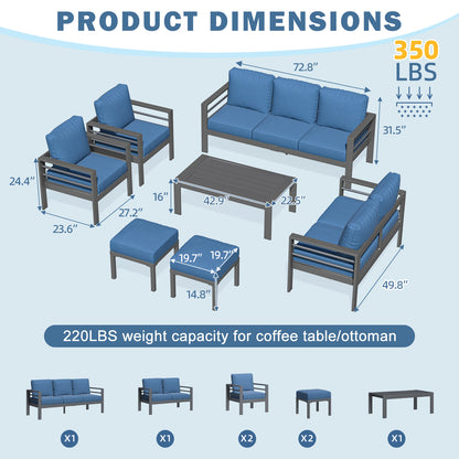 YODOLLA 7 Pieces Aluminum Patio Furniture Set, Blue