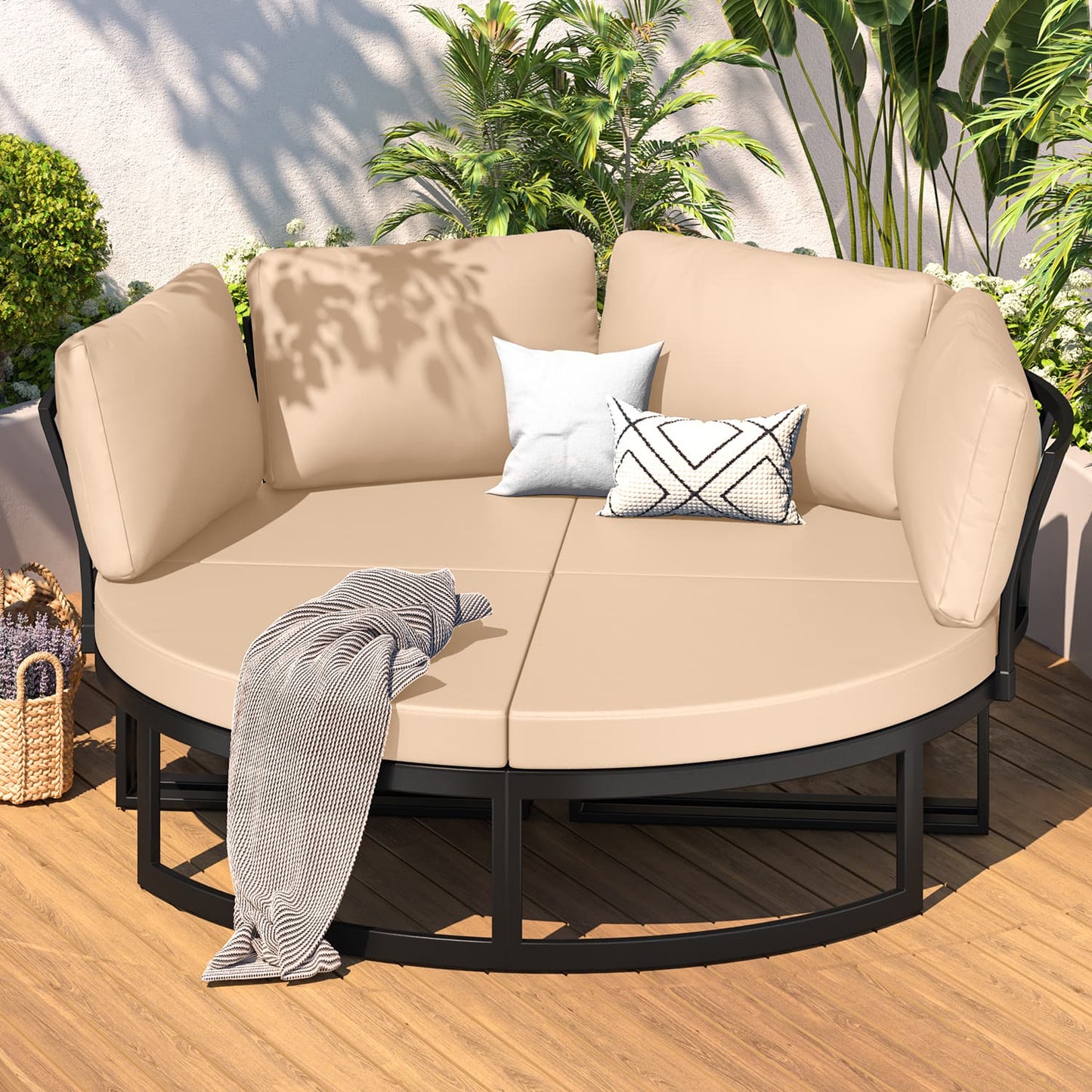 YODOLLA Patio Furniture Outdoor Daybed with Removable Cushions, Beige