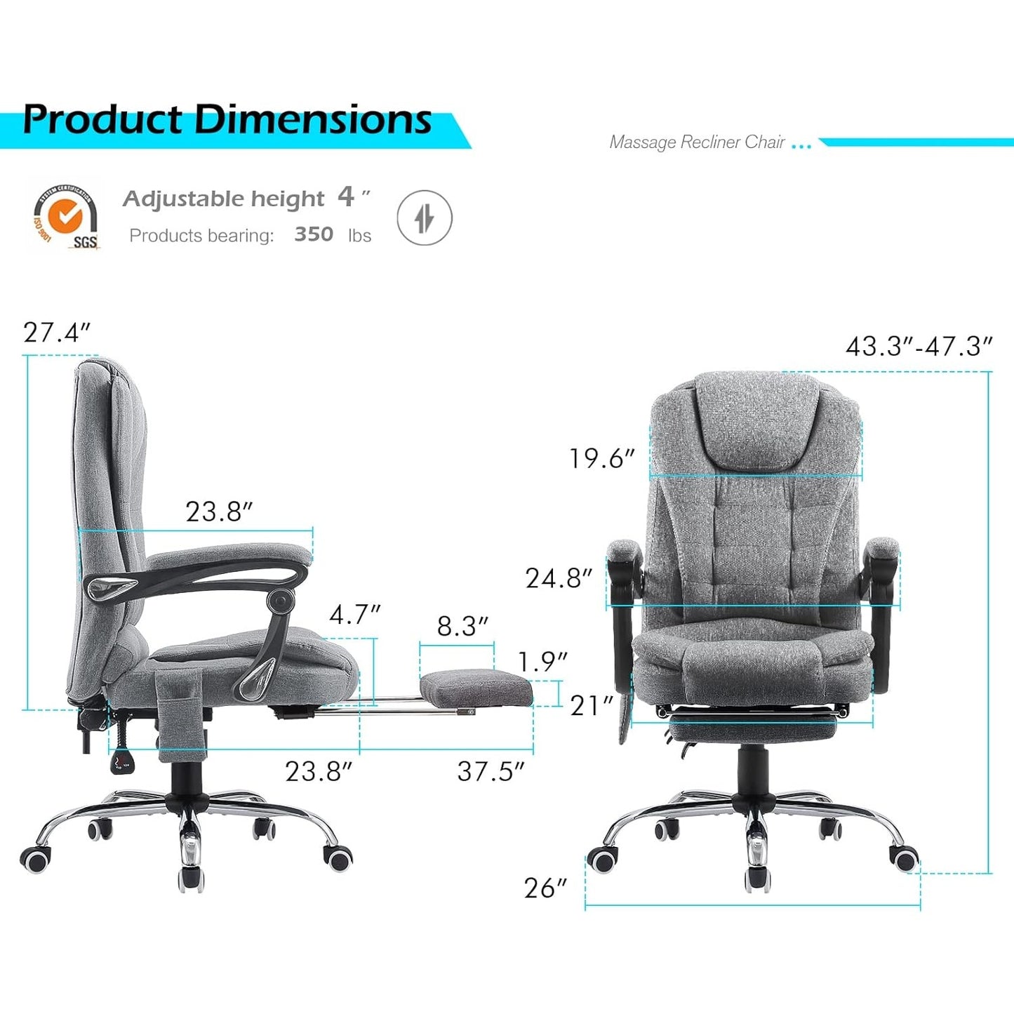 YODOLLA Ergonomic Office Chair with Heat&Massage, Fabric Gray