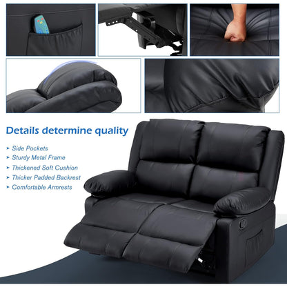 YODOLLA 2 Seat Loveseat Recliner with Heat&Massage Function, Faux Leather, Black
