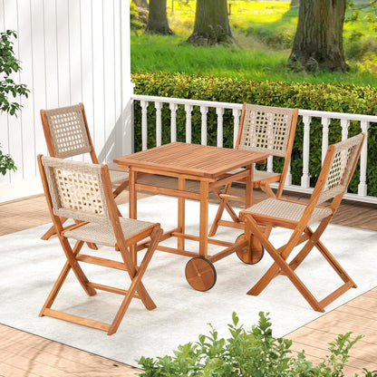 YODOLLA Outdoor Folding Chairs Set, Wooden Patio Dining Set