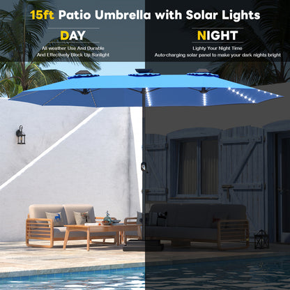 YODOLLA patio umbrella with solar lights soft glow