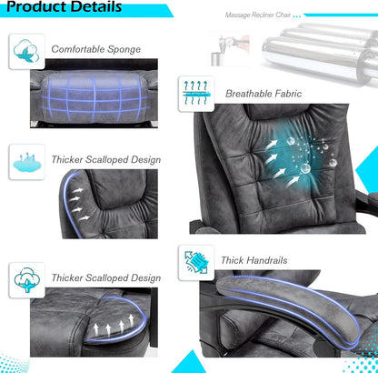 YODOLLA Massage Office Chair with Heat w/Retractable Footrest, Grey Leathaire