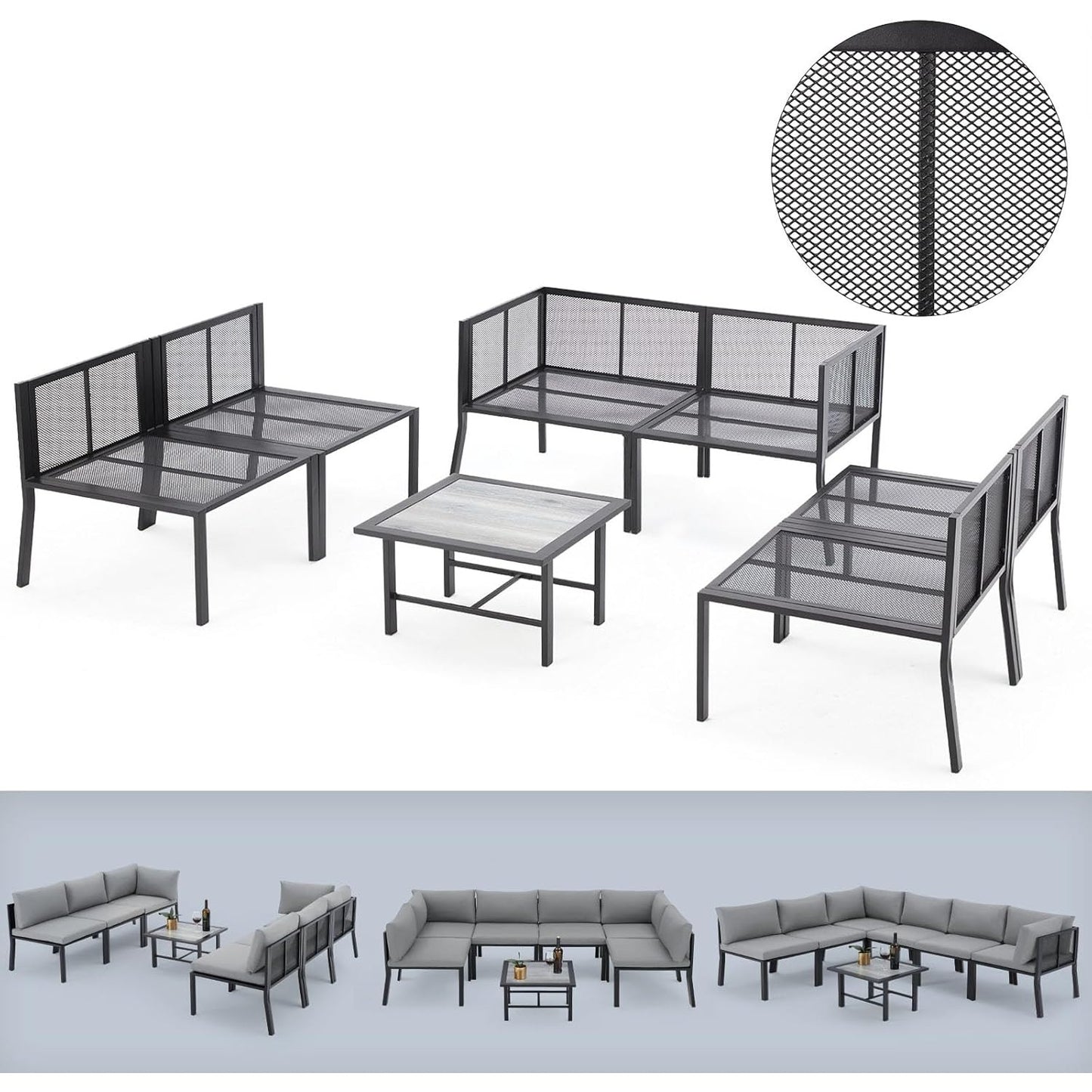 YODOLLA 7 Pieces Patio Furniture Set, Grey