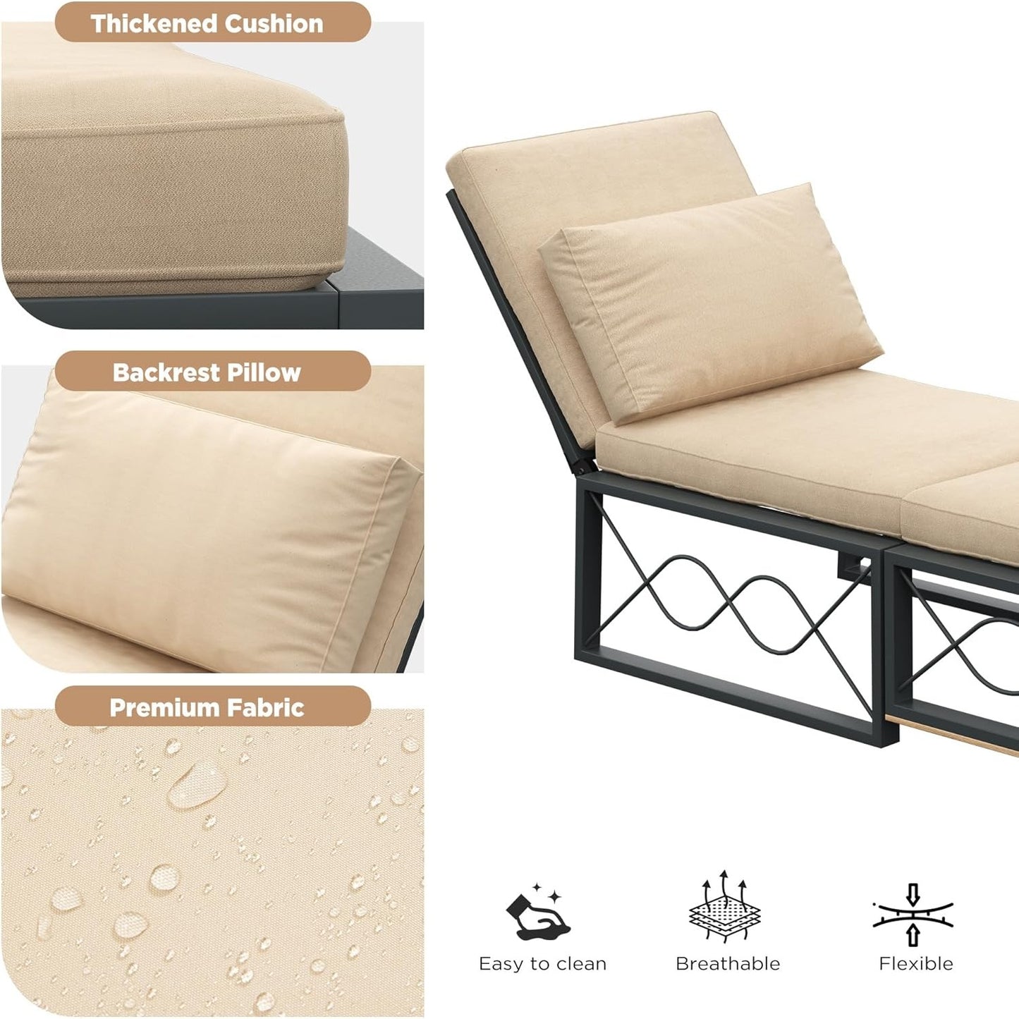 YODOLLA Outdoor Metal Chaise Lounge Chair Adjustable 5-Position Recliner