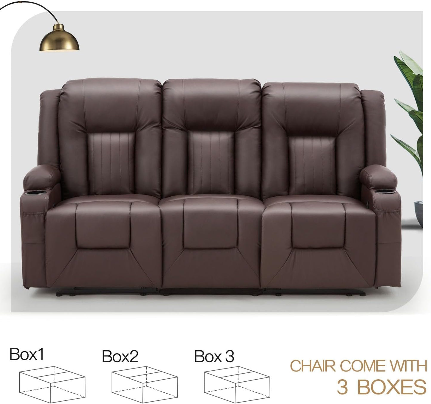 YODOLLA Home Theater Seating, 2-Cup Holders, Brown