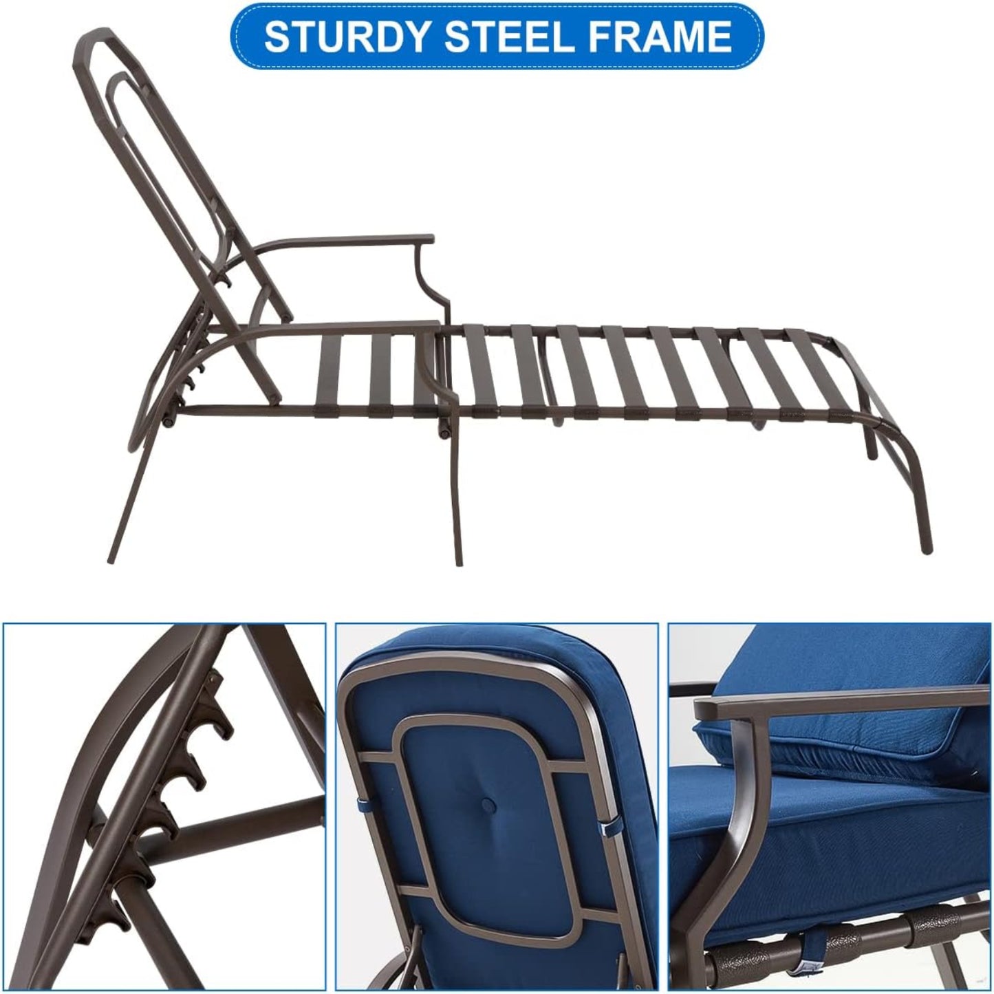 YODOLLA Adjustable Outdoor Chaise Lounge, Blue