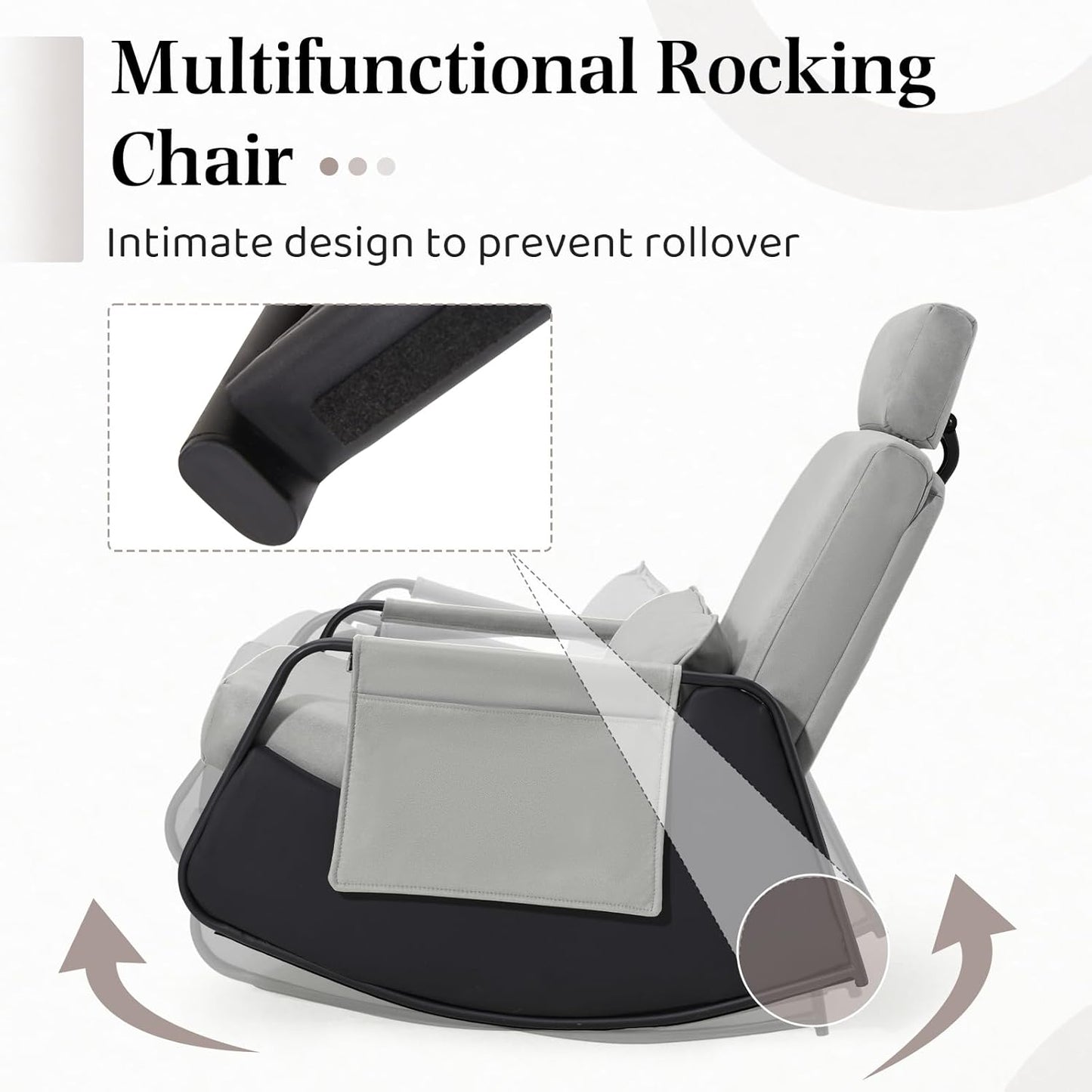 YODOLLA Retractable Gliding Rocking Chair, Gray Leather