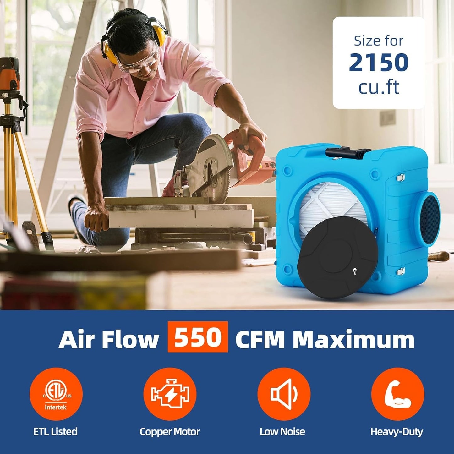 YODOLLA 800 CFM Air Scrubber with 3-Stage Filtration