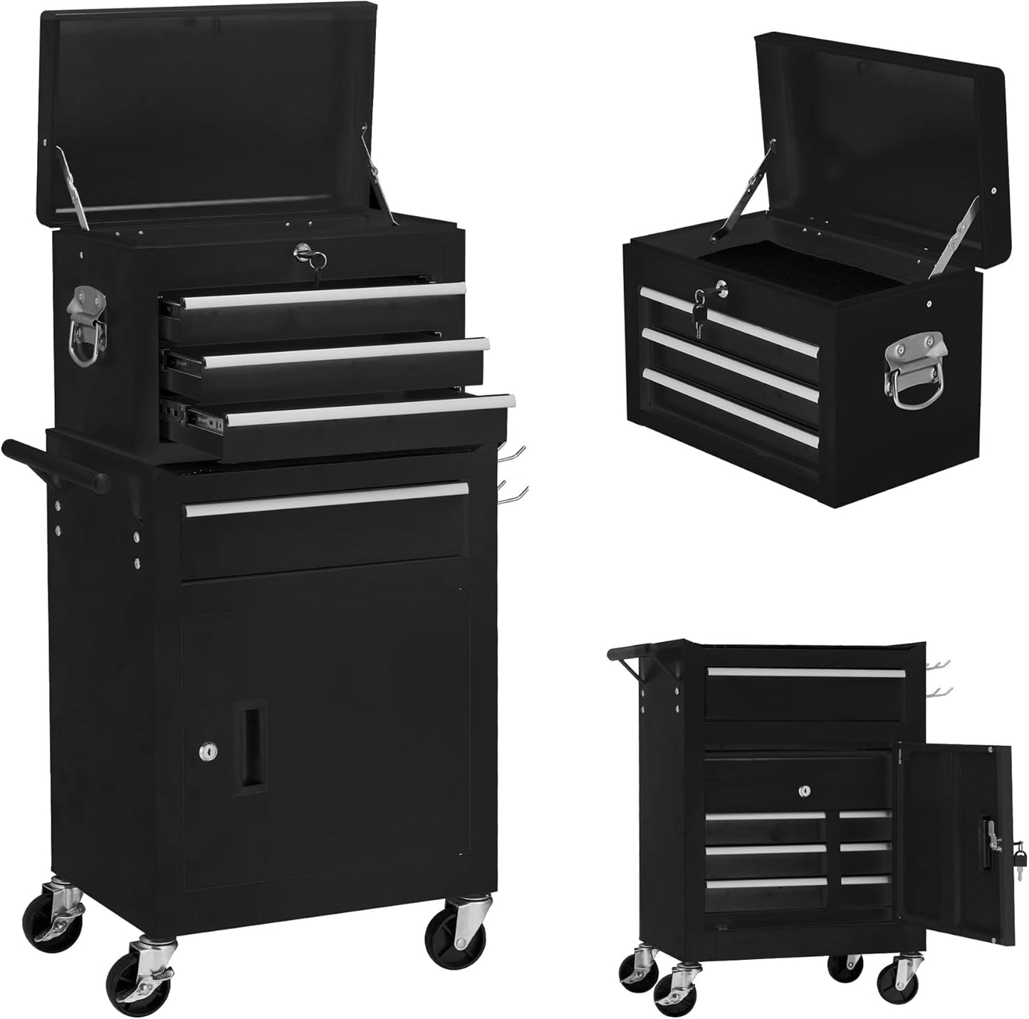 YODOLLA 4-Drawers Heavy Duty Tool Cart with Wheels, Black