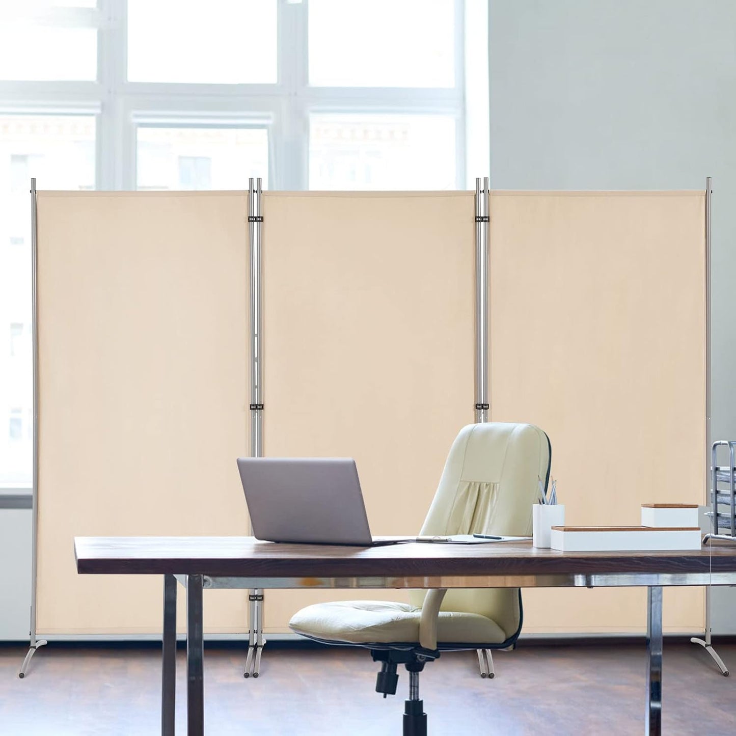 YODOLLA 6 FT Portable Office Divider Folding Privacy Screens, Beige