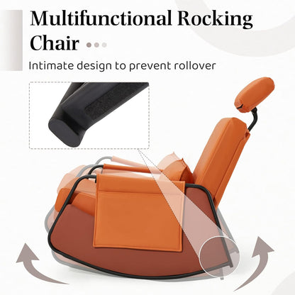 YODOLLA Retractable Gliding Rocking Chair, Orange Leather