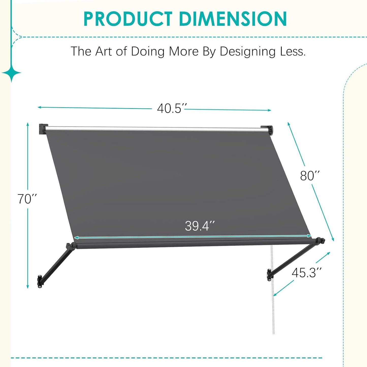 YODOLLA Retractable Awning, Manual Outdoor Awnings, Dark Grey