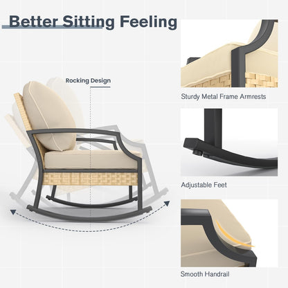 YODOLLA Outdoor Patio Furniture Set, 4 Piece Rattan Conversation Bistro Set with Coffee Table