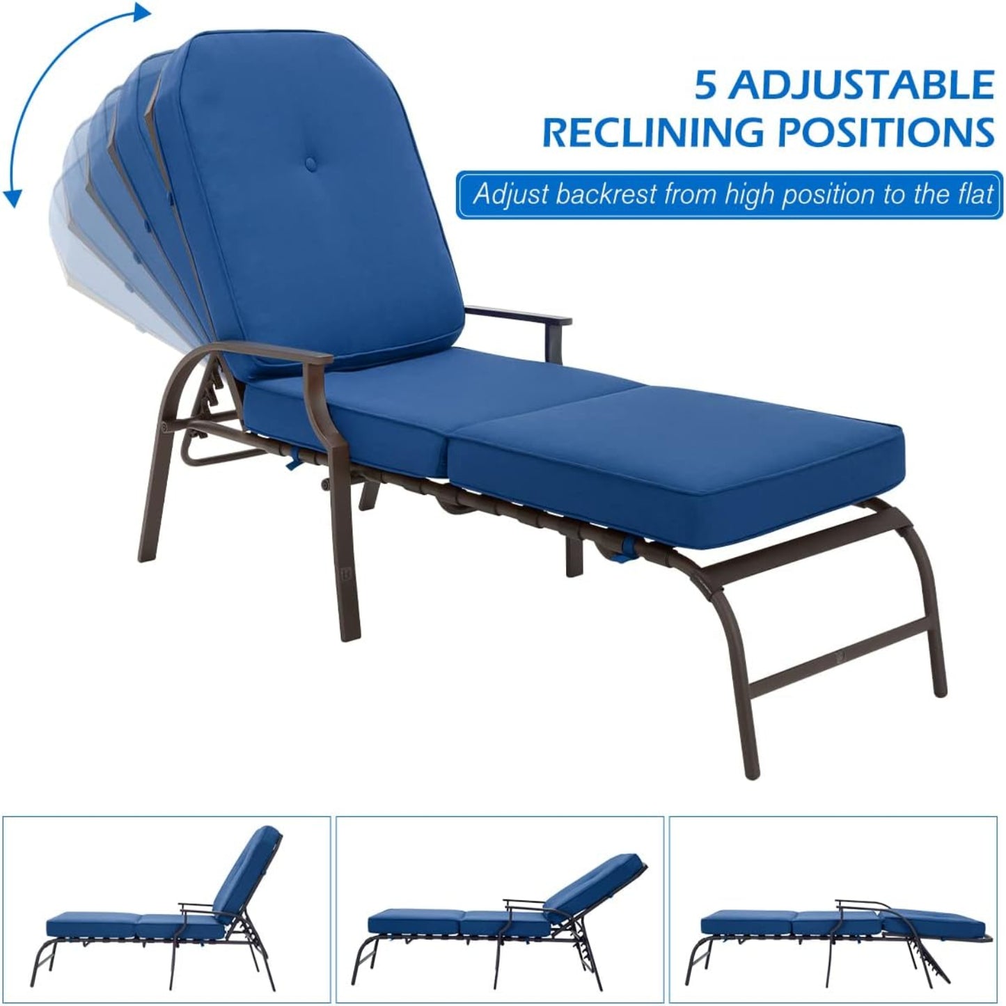 YODOLLA Adjustable Outdoor Chaise Lounge, Blue