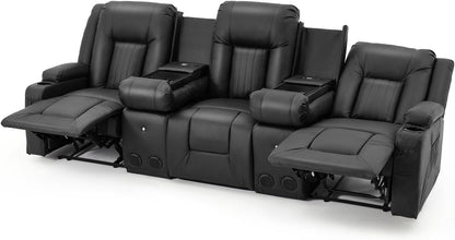 YODOLLA Faux Leather Recliner Sofa w/ 2 Consoles, Black