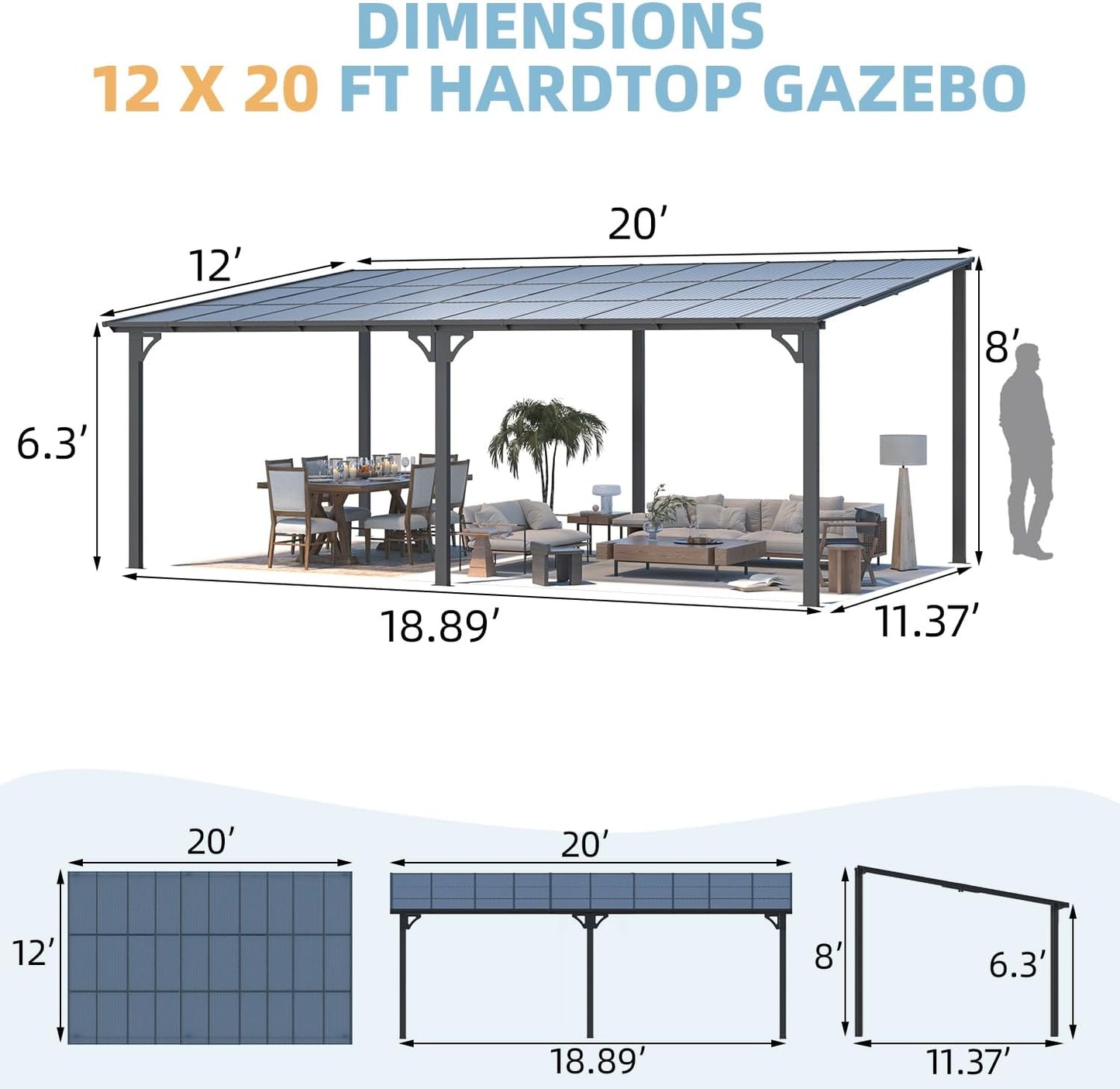 YODOLLA 20x12 Aluminum Pergola for Deck