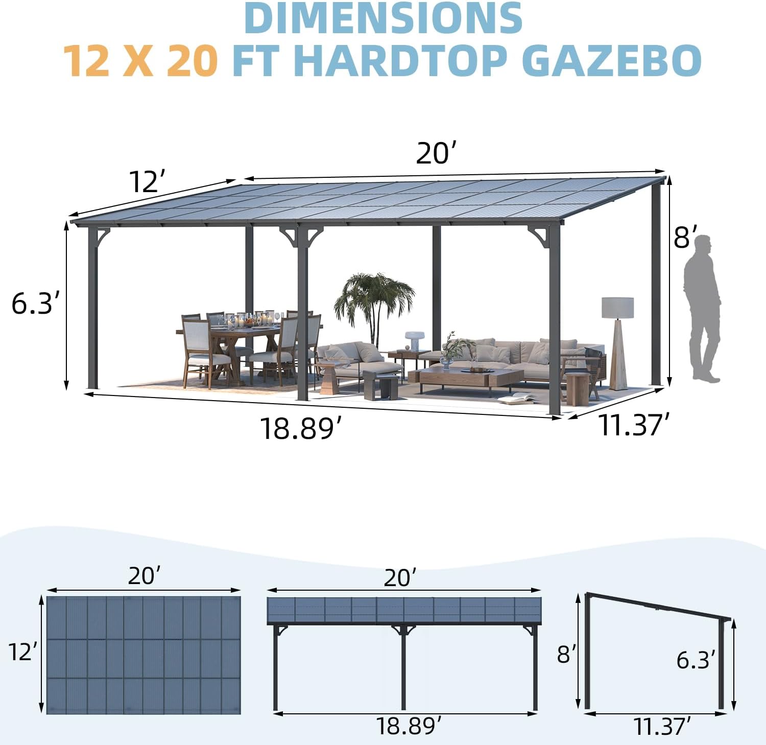YODOLLA 20x12 Aluminum Pergola for Deck