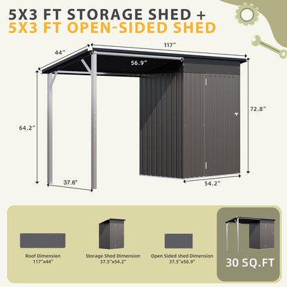 YODOLLA Outdoor Open-Sided Storage Shed, 3x5 Sheds with 15 Sq. Ft Covered