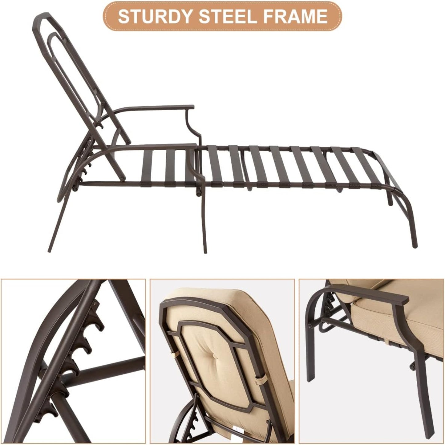 YODOLLA Adjustable Outdoor Chaise Lounge, Beige