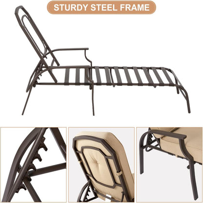 YODOLLA Adjustable Outdoor Chaise Lounge, Beige