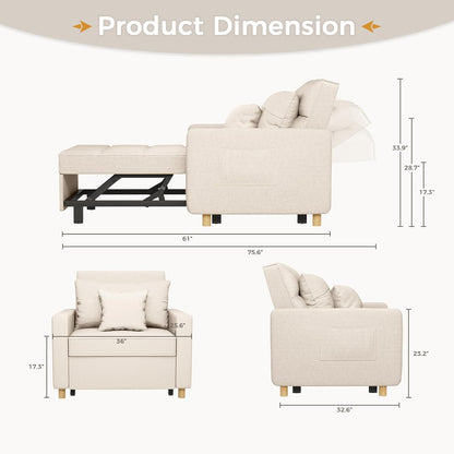 YODOLLA 36" Convertible Chair Bed, Beige