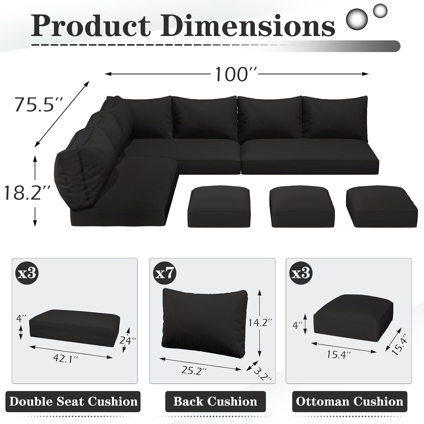 YODOLLA Memory Foam Cushions and Covers, Black