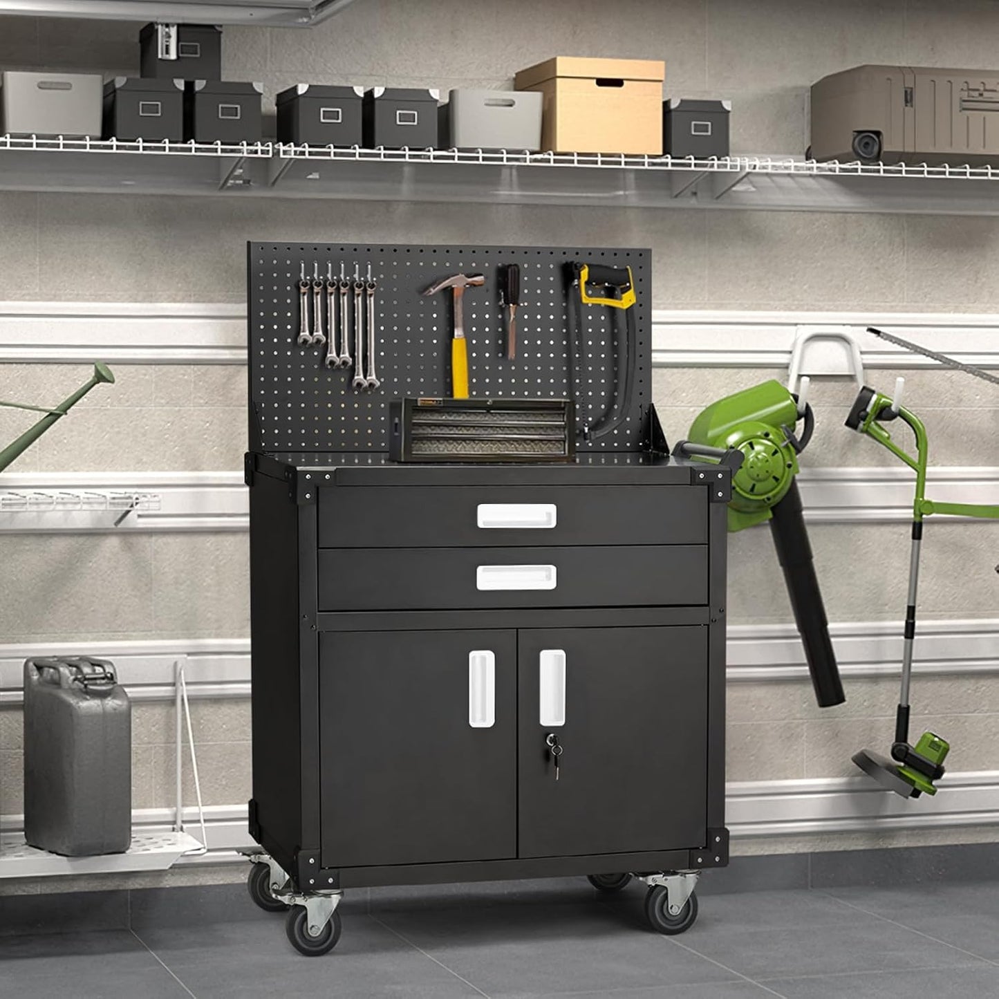 YODOLLA Rolling Tool Chest with Wheels 2 Drawers, White Handle