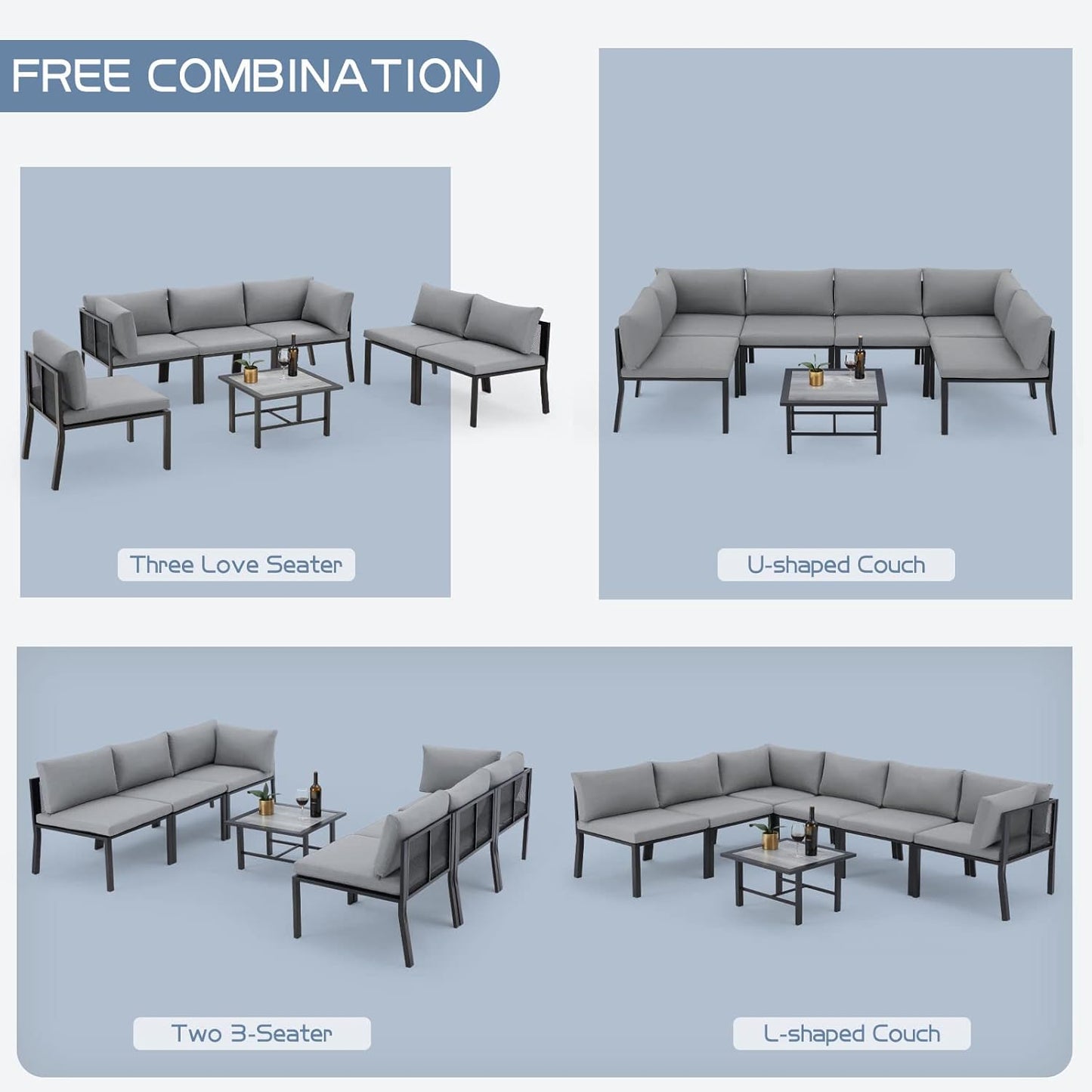 YODOLLA 7 Pieces Patio Furniture Set, Grey