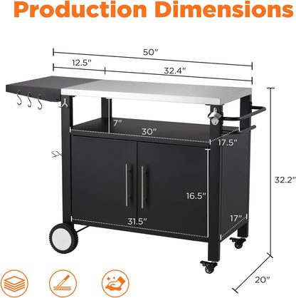 YODOLLA Outdoor Grill Table with Storage Cabinet, Rolling Bar Grill Cart 50’’×20’’×32.2’’