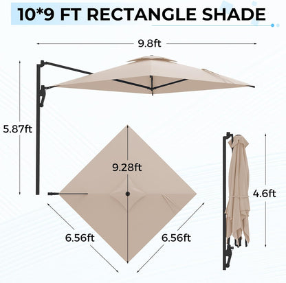 YODOLLA 10ft Wall Mounted Patio Umbrella, Rectangle Outdoor Patio Umbrella