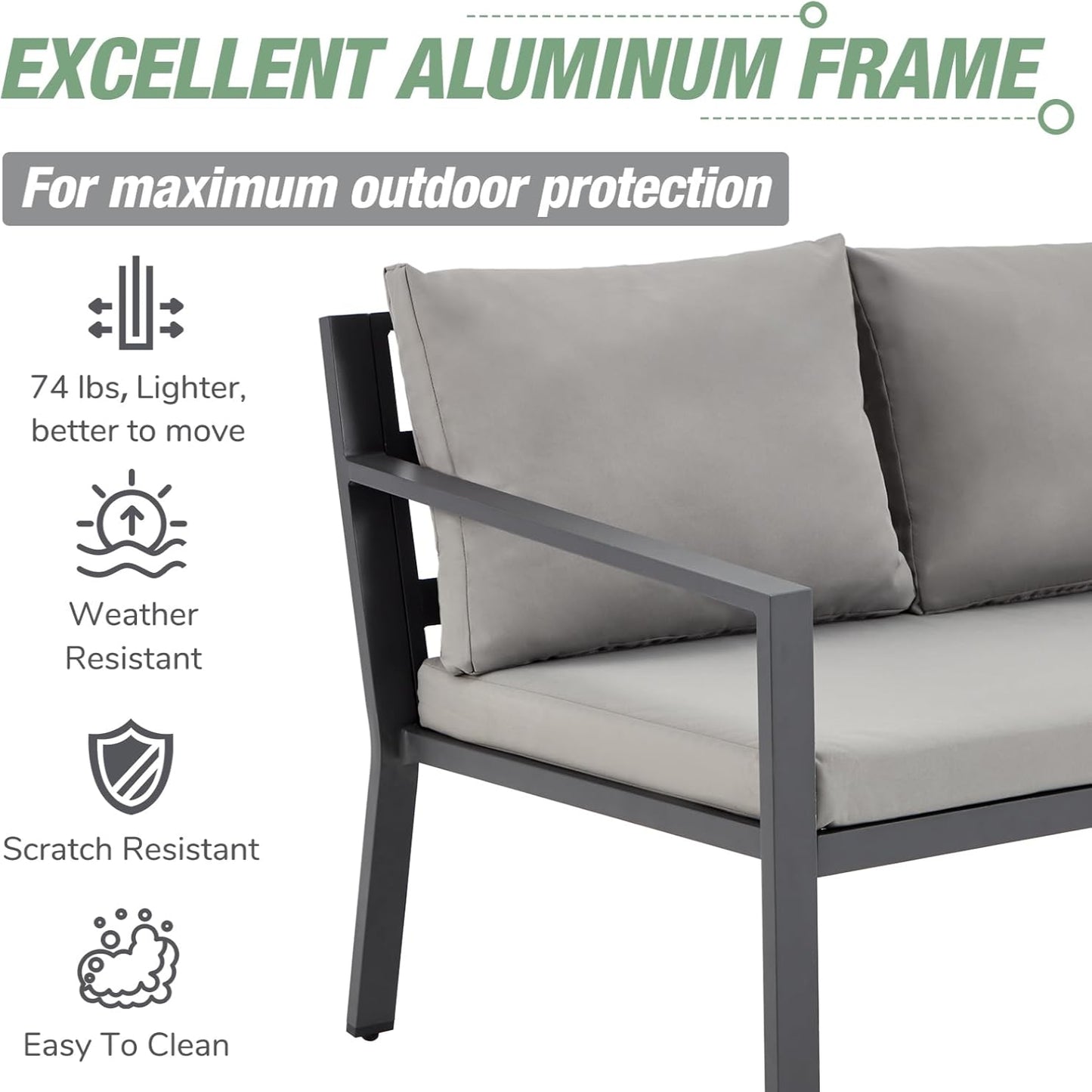 YODOLLA Modern Metal Patio Set, 7-Piece, Grey