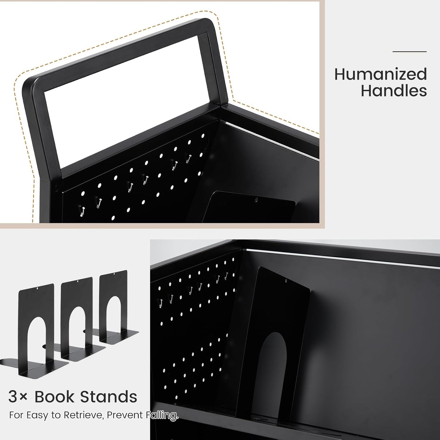 YODOLLA Book Cart with Wheels, 352LBS Rolling Bookshelf Utility Cart