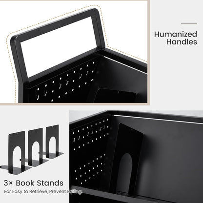 YODOLLA Book Cart with Wheels, 352LBS Rolling Bookshelf Utility Cart