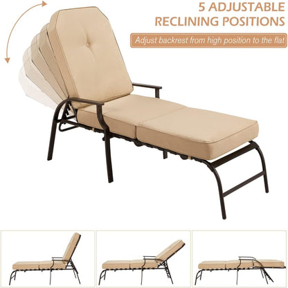 YODOLLA Adjustable Outdoor Chaise Lounge, Beige