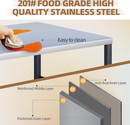 YODOLLA Stainless Pizza Oven Table with 2 Lock Casters, Silver