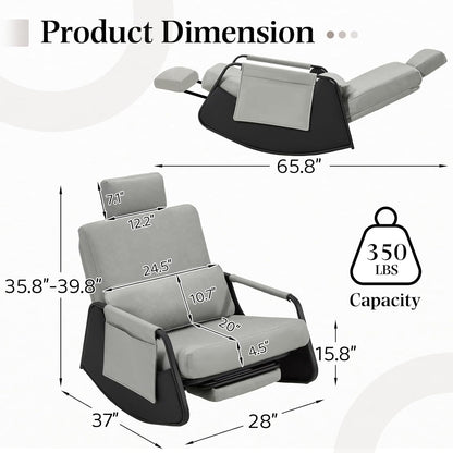 YODOLLA Retractable Gliding Rocking Chair, Gray Leather