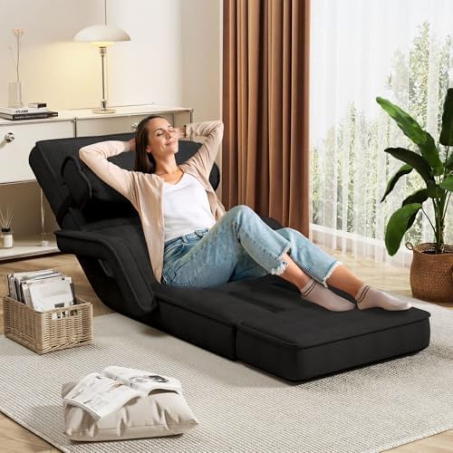 YODOLLA Folding Floor Chair, Small Sofa with Back Support