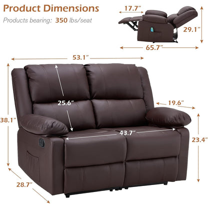 YODOLLA 2 Seat Loveseat Recliner with Heat&Massage Function, Faux Leather, Brown
