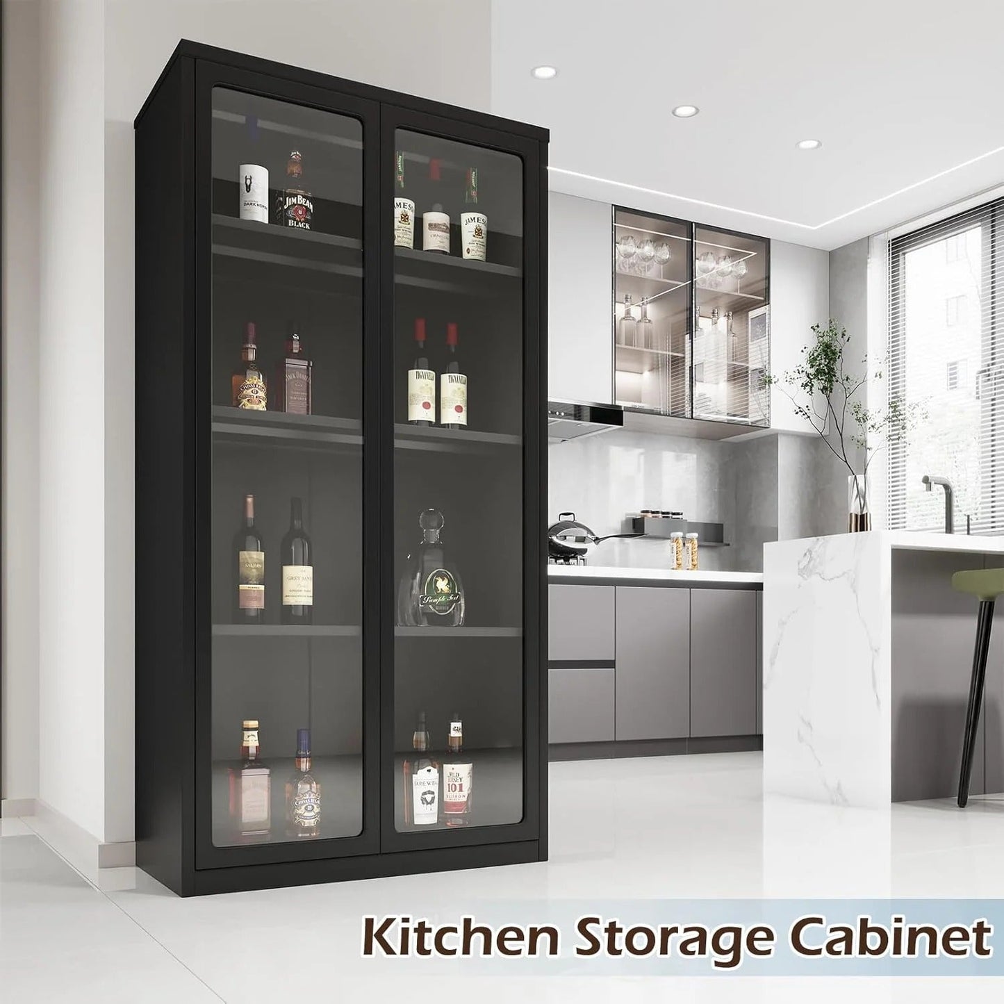 YODOLLA Display Cabinet with Acrylic Glass Doors and 3 Adjustable Shelves